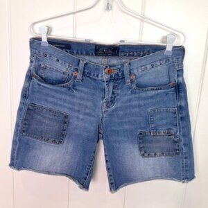 Lucky Brand Laguna Denim Shorts Studded Patch Pocket Raw Hem Size 0 / 25